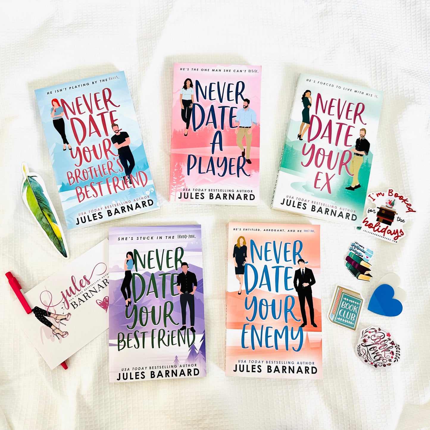 Never Date Series by Jules Barnard, Signed Paperback Complete 5-Book Series Bundle